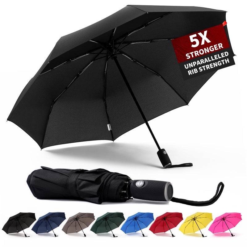 Anntrue Windproof Travel Umbrella, Auto Open Close Lightweight Compact Portable Backpack Folding Umbrella, Perfect for Car, Purse, Men and Women (Black) - Image 1